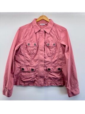 Croft & Barrow Pink Utility Jacket Full Zip Size Medium Safari Style 100%Cotton
